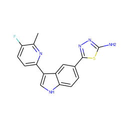 Cc1nc(-c2c[nH]c3ccc(-c4nnc(N)s4)cc23)ccc1F ZINC000204757347