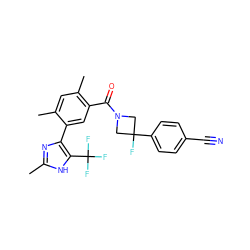 Cc1nc(-c2cc(C(=O)N3CC(F)(c4ccc(C#N)cc4)C3)c(C)cc2C)c(C(F)(F)F)[nH]1 ZINC000220793026