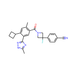 Cc1nc(-c2cc(C(=O)N3CC(F)(c4ccc(C#N)cc4)C3)c(C)cc2C2CCC2)n[nH]1 ZINC000219038478