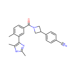 Cc1nc(-c2cc(C(=O)N3CC(c4ccc(C#N)cc4)C3)ccc2C)c(C)[nH]1 ZINC000206737267