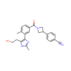 Cc1nc(-c2cc(C(=O)N3CC(c4ccc(C#N)cc4)C3)ccc2C)c(CCO)[nH]1 ZINC000219060000