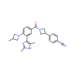 Cc1nc(-c2cc(C(=O)N3CC(c4ccc(C#N)cc4)C3)ccc2N2CC(C)C2)c(C)[nH]1 ZINC000220789067