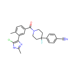 Cc1nc(-c2cc(C(=O)N3CCC(F)(c4ccc(C#N)cc4)CC3)ccc2C)c(Cl)[nH]1 ZINC000220779321