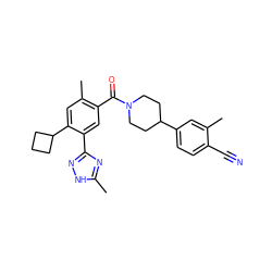 Cc1nc(-c2cc(C(=O)N3CCC(c4ccc(C#N)c(C)c4)CC3)c(C)cc2C2CCC2)n[nH]1 ZINC000220784791