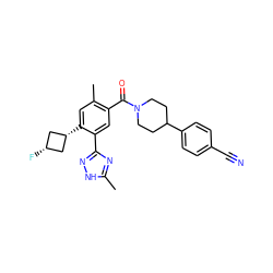 Cc1nc(-c2cc(C(=O)N3CCC(c4ccc(C#N)cc4)CC3)c(C)cc2[C@H]2C[C@@H](F)C2)n[nH]1 ZINC001772602342