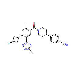 Cc1nc(-c2cc(C(=O)N3CCC(c4ccc(C#N)cc4)CC3)c(C)cc2[C@H]2C[C@H](F)C2)n[nH]1 ZINC001772574580