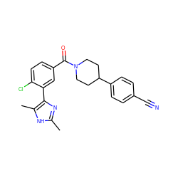 Cc1nc(-c2cc(C(=O)N3CCC(c4ccc(C#N)cc4)CC3)ccc2Cl)c(C)[nH]1 ZINC000219067789