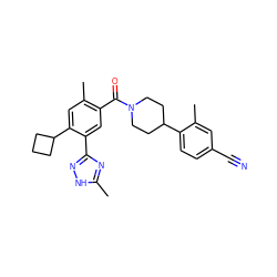 Cc1nc(-c2cc(C(=O)N3CCC(c4ccc(C#N)cc4C)CC3)c(C)cc2C2CCC2)n[nH]1 ZINC000220781038