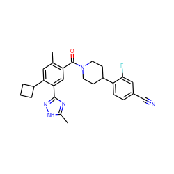 Cc1nc(-c2cc(C(=O)N3CCC(c4ccc(C#N)cc4F)CC3)c(C)cc2C2CCC2)n[nH]1 ZINC000220785236