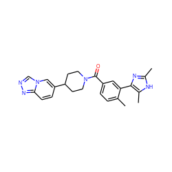 Cc1nc(-c2cc(C(=O)N3CCC(c4ccc5nncn5c4)CC3)ccc2C)c(C)[nH]1 ZINC000220781373