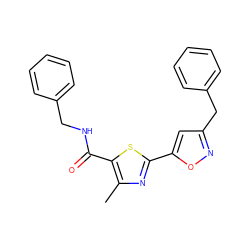 Cc1nc(-c2cc(Cc3ccccc3)no2)sc1C(=O)NCc1ccccc1 ZINC000103233542