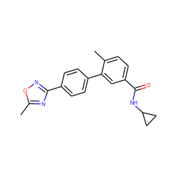 Cc1nc(-c2ccc(-c3cc(C(=O)NC4CC4)ccc3C)cc2)no1 ZINC000040957766