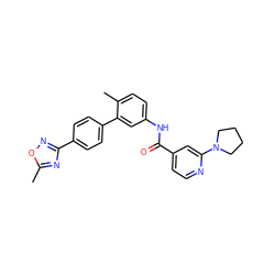 Cc1nc(-c2ccc(-c3cc(NC(=O)c4ccnc(N5CCCC5)c4)ccc3C)cc2)no1 ZINC000040976118