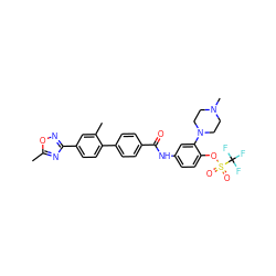 Cc1nc(-c2ccc(-c3ccc(C(=O)Nc4ccc(OS(=O)(=O)C(F)(F)F)c(N5CCN(C)CC5)c4)cc3)c(C)c2)no1 ZINC000036089146