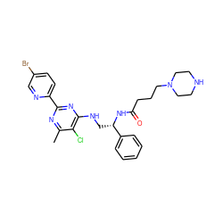 Cc1nc(-c2ccc(Br)cn2)nc(NC[C@H](NC(=O)CCCN2CCNCC2)c2ccccc2)c1Cl ZINC000096271228