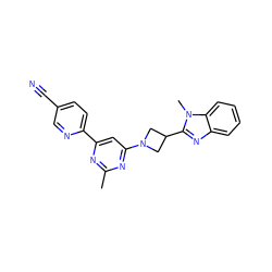 Cc1nc(-c2ccc(C#N)cn2)cc(N2CC(c3nc4ccccc4n3C)C2)n1 ZINC000143112490