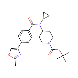 Cc1nc(-c2ccc(C(=O)N(C3CC3)C3CCN(C(=O)OC(C)(C)C)CC3)cc2)co1 ZINC000207697355