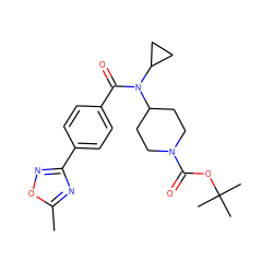 Cc1nc(-c2ccc(C(=O)N(C3CC3)C3CCN(C(=O)OC(C)(C)C)CC3)cc2)no1 ZINC000223642015