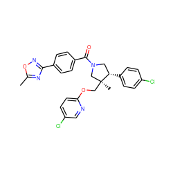 Cc1nc(-c2ccc(C(=O)N3C[C@H](c4ccc(Cl)cc4)[C@@](C)(COc4ccc(Cl)cn4)C3)cc2)no1 ZINC000096170460