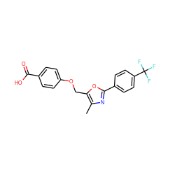 Cc1nc(-c2ccc(C(F)(F)F)cc2)oc1COc1ccc(C(=O)O)cc1 ZINC000013489476