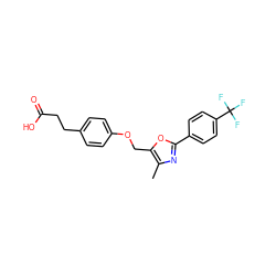 Cc1nc(-c2ccc(C(F)(F)F)cc2)oc1COc1ccc(CCC(=O)O)cc1 ZINC000013489475