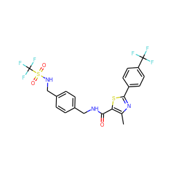 Cc1nc(-c2ccc(C(F)(F)F)cc2)sc1C(=O)NCc1ccc(CNS(=O)(=O)C(F)(F)F)cc1 ZINC000028978865