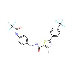 Cc1nc(-c2ccc(C(F)(F)F)cc2)sc1C(=O)NCc1ccc(NC(=O)C(F)(F)F)cc1 ZINC000028978764