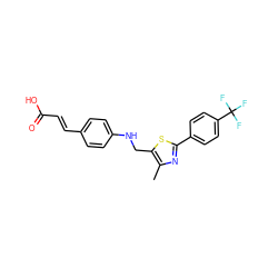 Cc1nc(-c2ccc(C(F)(F)F)cc2)sc1CNc1ccc(/C=C/C(=O)O)cc1 ZINC000040563771