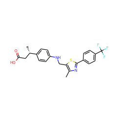 Cc1nc(-c2ccc(C(F)(F)F)cc2)sc1CNc1ccc([C@@H](C)CC(=O)O)cc1 ZINC000040763019