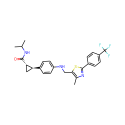 Cc1nc(-c2ccc(C(F)(F)F)cc2)sc1CNc1ccc([C@H]2C[C@@H]2C(=O)NC(C)C)cc1 ZINC000028571041