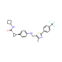 Cc1nc(-c2ccc(C(F)(F)F)cc2)sc1CNc1ccc([C@H]2C[C@@H]2C(=O)NC2CCC2)cc1 ZINC000040563768