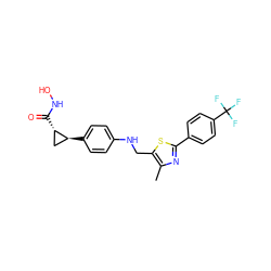 Cc1nc(-c2ccc(C(F)(F)F)cc2)sc1CNc1ccc([C@H]2C[C@@H]2C(=O)NO)cc1 ZINC000028571984