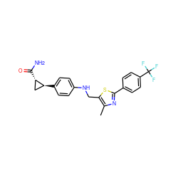 Cc1nc(-c2ccc(C(F)(F)F)cc2)sc1CNc1ccc([C@H]2C[C@@H]2C(N)=O)cc1 ZINC000028572451