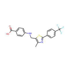 Cc1nc(-c2ccc(C(F)(F)F)cc2)sc1CNc1ccc(C(=O)O)cc1 ZINC000028571924