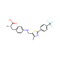 Cc1nc(-c2ccc(C(F)(F)F)cc2)sc1CNc1ccc(C[C@H](C)C(=O)O)cc1 ZINC000028571990