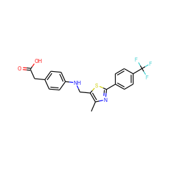 Cc1nc(-c2ccc(C(F)(F)F)cc2)sc1CNc1ccc(CC(=O)O)cc1 ZINC000040565240