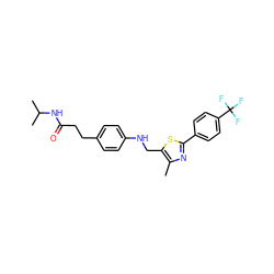 Cc1nc(-c2ccc(C(F)(F)F)cc2)sc1CNc1ccc(CCC(=O)NC(C)C)cc1 ZINC000028571917