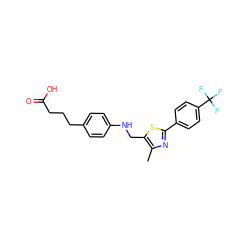 Cc1nc(-c2ccc(C(F)(F)F)cc2)sc1CNc1ccc(CCCC(=O)O)cc1 ZINC000040822627