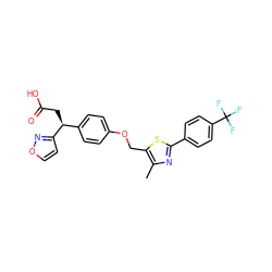 Cc1nc(-c2ccc(C(F)(F)F)cc2)sc1COc1ccc([C@H](CC(=O)O)c2ccon2)cc1 ZINC000118400405