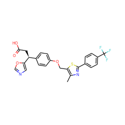 Cc1nc(-c2ccc(C(F)(F)F)cc2)sc1COc1ccc([C@H](CC(=O)O)c2cnco2)cc1 ZINC000169350547