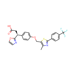 Cc1nc(-c2ccc(C(F)(F)F)cc2)sc1COc1ccc([C@H](CC(=O)O)c2ncco2)cc1 ZINC000034603771