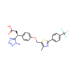 Cc1nc(-c2ccc(C(F)(F)F)cc2)sc1COc1ccc([C@H](CC(=O)O)c2nnnn2C)cc1 ZINC000034602326