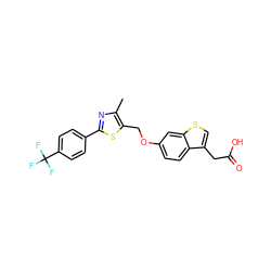 Cc1nc(-c2ccc(C(F)(F)F)cc2)sc1COc1ccc2c(CC(=O)O)csc2c1 ZINC000003817280