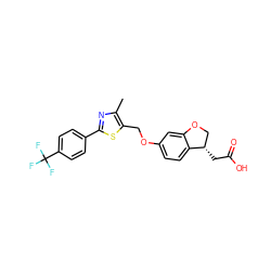 Cc1nc(-c2ccc(C(F)(F)F)cc2)sc1COc1ccc2c(c1)OC[C@@H]2CC(=O)O ZINC000653717573