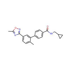 Cc1nc(-c2ccc(C)c(-c3ccc(C(=O)NCC4CC4)cc3)c2)no1 ZINC000029130925