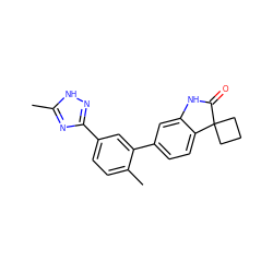 Cc1nc(-c2ccc(C)c(-c3ccc4c(c3)NC(=O)C43CCC3)c2)n[nH]1 ZINC000073164224