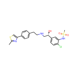 Cc1nc(-c2ccc(CCNC[C@H](O)c3ccc(Cl)c(NS(C)(=O)=O)c3)cc2)cs1 ZINC000028958917