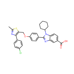 Cc1nc(-c2ccc(Cl)cc2)c(COc2ccc(-c3nc4cc(C(=O)O)ccc4n3C3CCCCC3)cc2)s1 ZINC000036350425