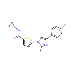 Cc1nc(-c2ccc(Cl)cc2)cn1-c1ccc(C(=O)NC2CC2)s1 ZINC000169701630