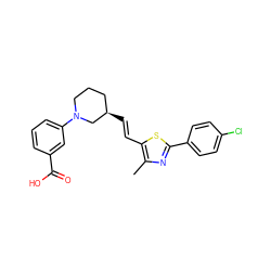 Cc1nc(-c2ccc(Cl)cc2)sc1/C=C/[C@@H]1CCCN(c2cccc(C(=O)O)c2)C1 ZINC000073239925